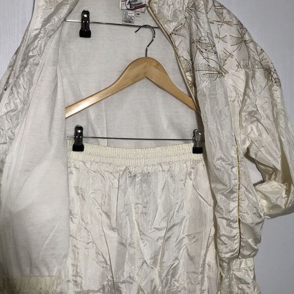 Active Exchange Tracksuit Womens Medium White Gold Pants Jacket Set 80s 90s - Picture 8 of 13